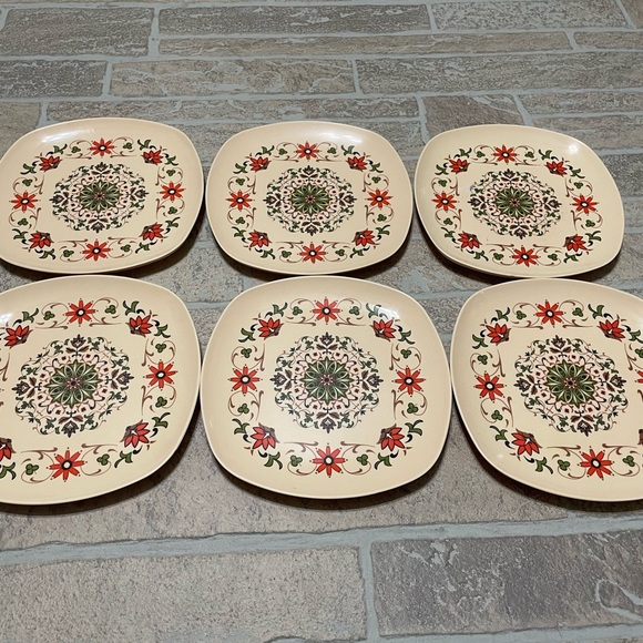 Ornamin melamine set of 6 small plates vintage red green - Picture 3 of 3